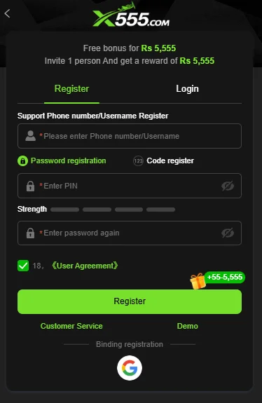 x555 account registration